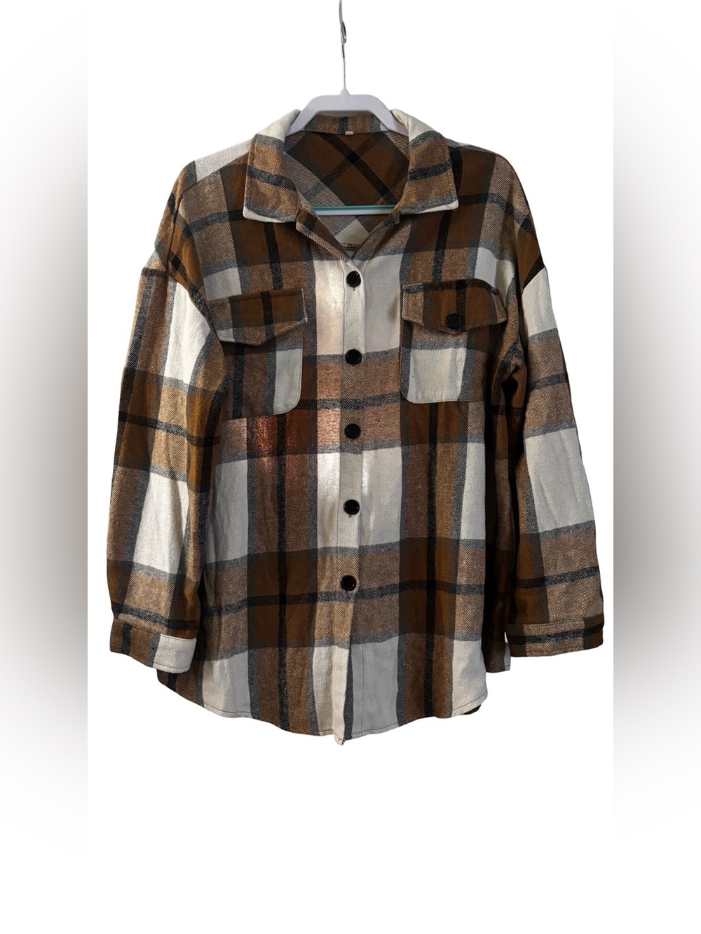 Women’s Brown Plaid Button-Up Shirt Jacket